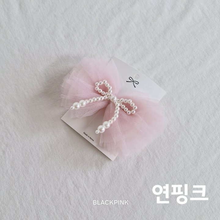 Black Pink - Korean Children Fashion - #kidzfashiontrend - Tulle Pearl Ribbon Pin - 7