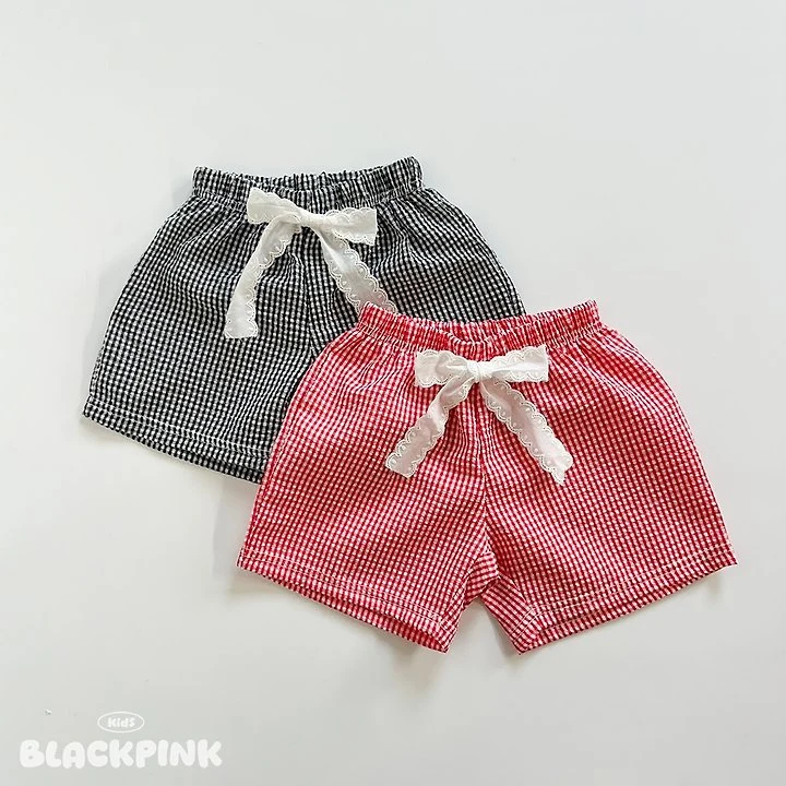 Black Pink - Korean Children Fashion - #kidzfashiontrend - Lace Check Shorts