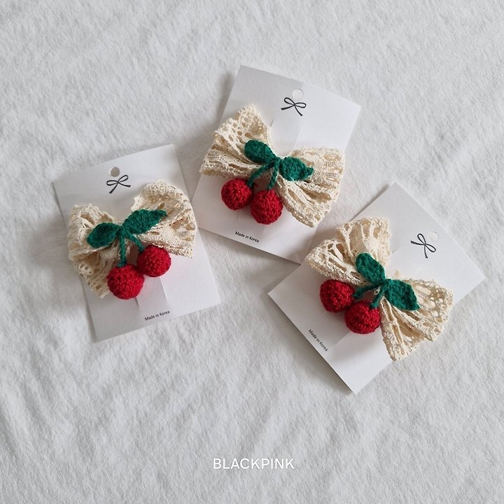 Black Pink - Korean Children Fashion - #littlefashionista - Cherry Ribbon Claw Clip - 3