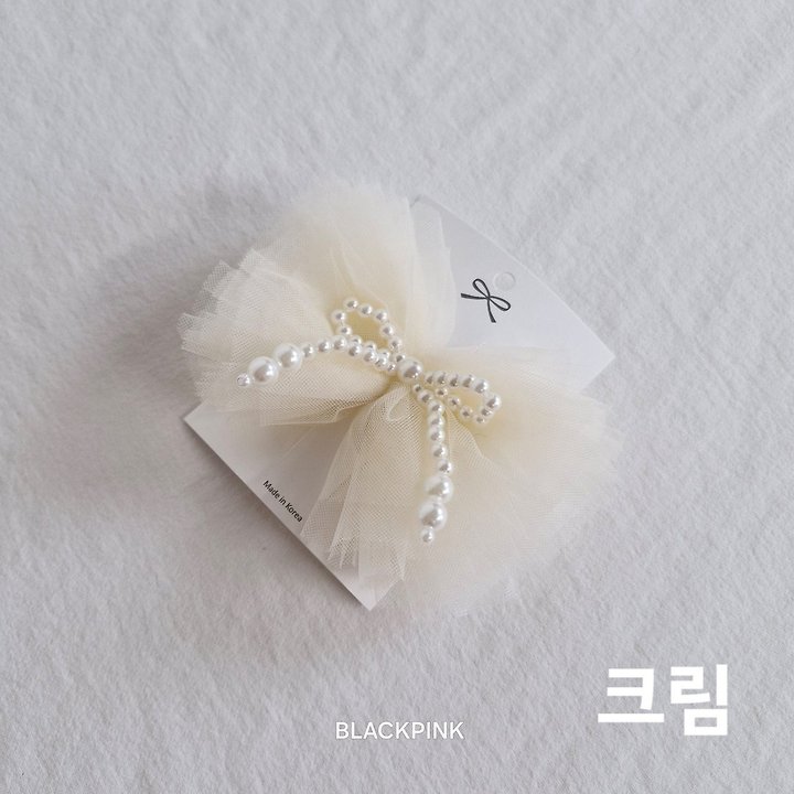 Black Pink - Korean Children Fashion - #littlefashionista - Tulle Pearl Ribbon Pin - 9