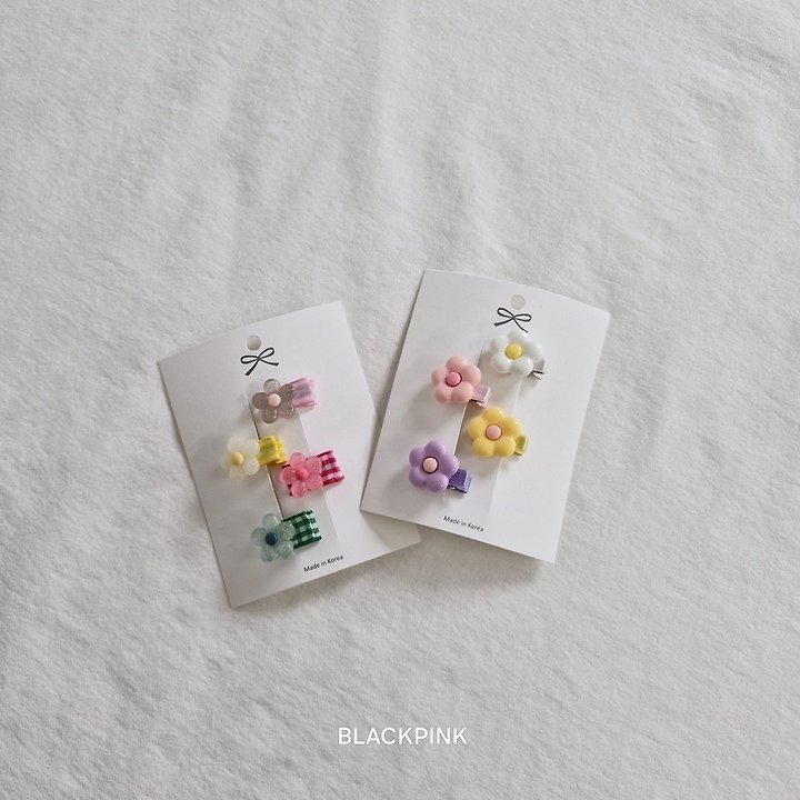 Black Pink - Korean Children Fashion - #littlefashionista - Mini Flower Claw Clip Set - 3