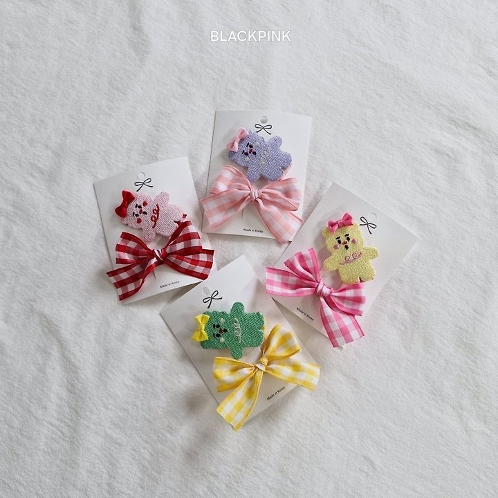 Black Pink - Korean Children Fashion - #littlefashionista - Bear Head Ribbon Set - 2