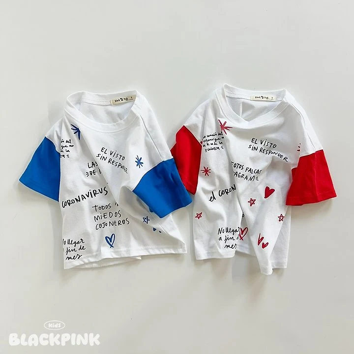 Black Pink - Korean Children Fashion - #littlefashionista - Lettering Color Tee - 2
