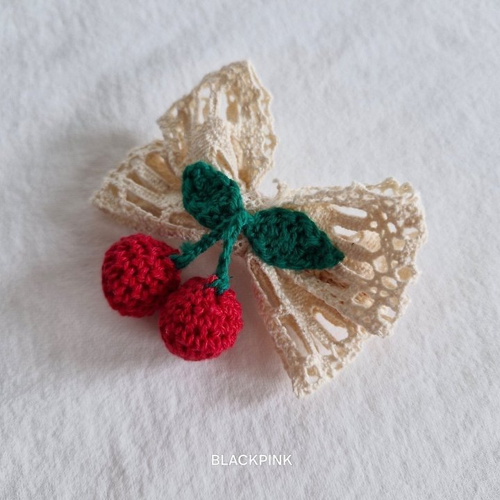 Black Pink - Korean Children Fashion - #littlefashionista - Cherry Ribbon Claw Clip - 4