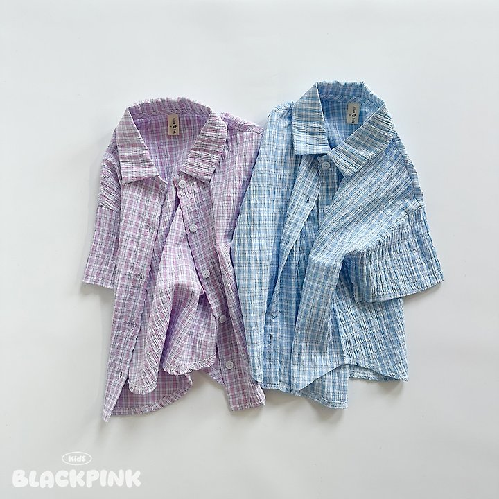 Black Pink - Korean Children Fashion - #magicofchildhood - Seersucker Check Shirt
