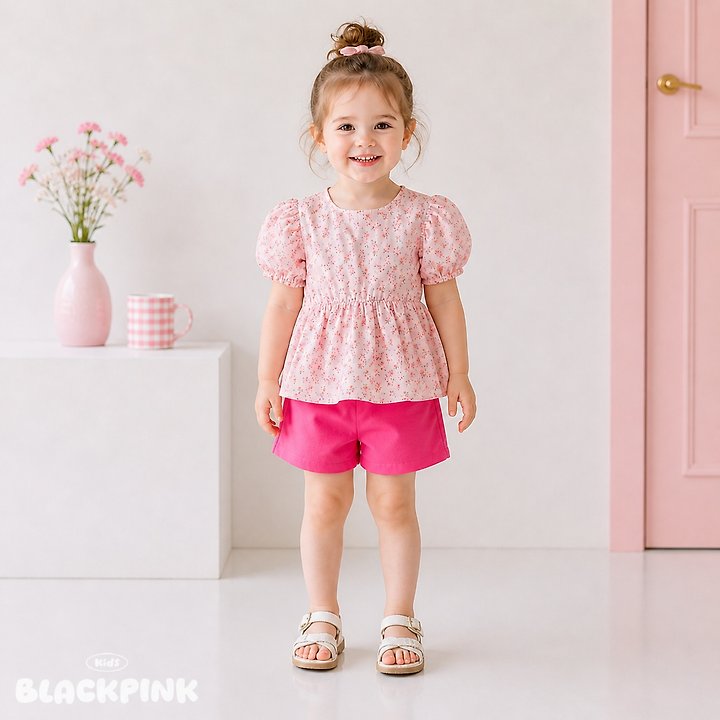 Black Pink - Korean Children Fashion - #magicofchildhood - Small Flower Puff Blouse - 10