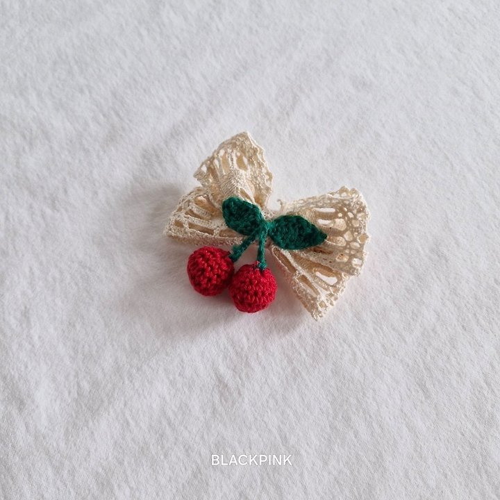 Black Pink - Korean Children Fashion - #minifashionista - Cherry Ribbon Claw Clip - 5