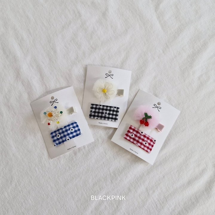 Black Pink - Korean Children Fashion - #minifashionista - Beaded Flower Check Set (set of 2) - 2