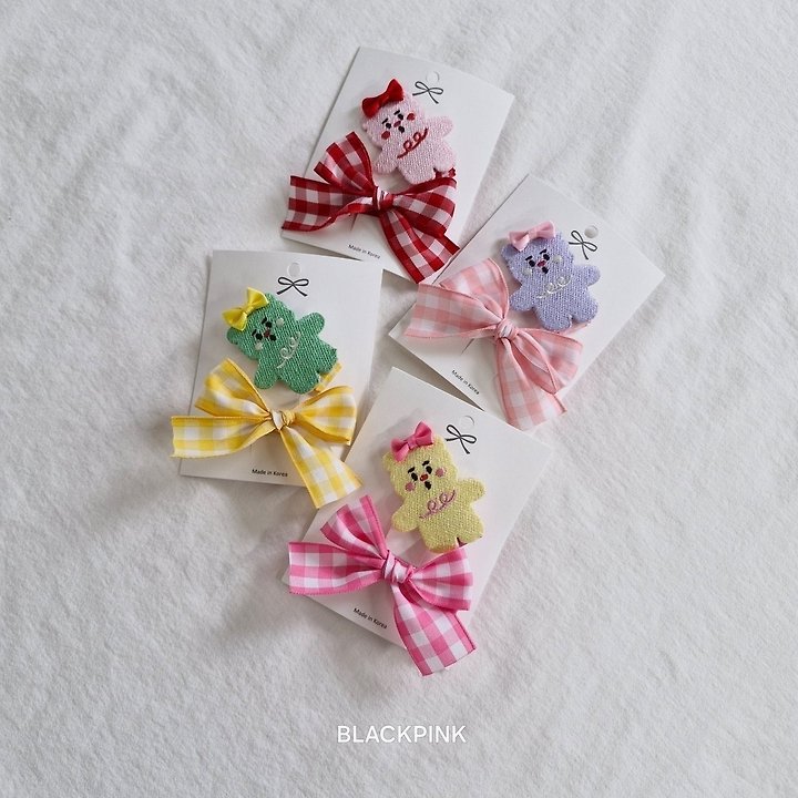 Black Pink - Korean Children Fashion - #magicofchildhood - Bear Head Ribbon Set - 4