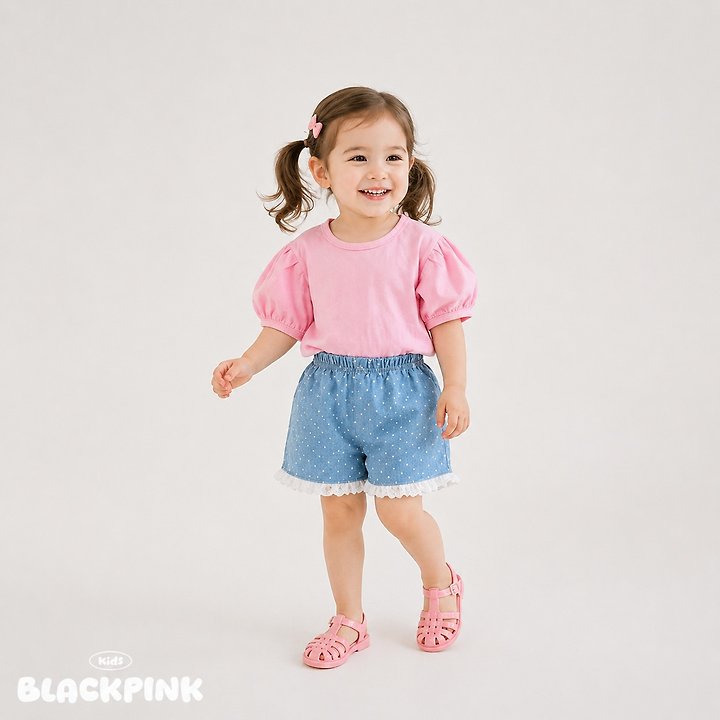 Black Pink - Korean Children Fashion - #minifashionista - Dot Lace Shorts - 7