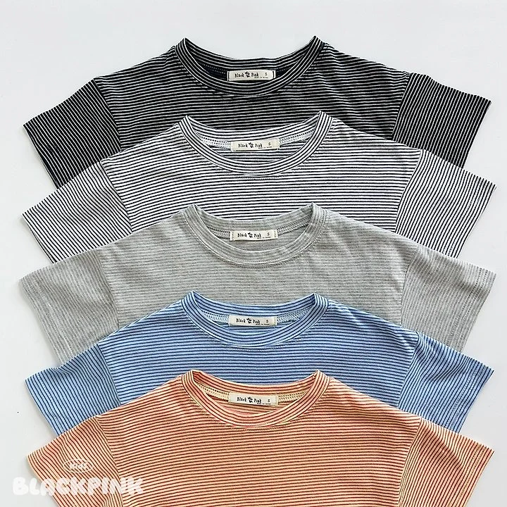 Black Pink - Korean Children Fashion - #magicofchildhood - Summer Stripe Short Sleeve Tee - 4