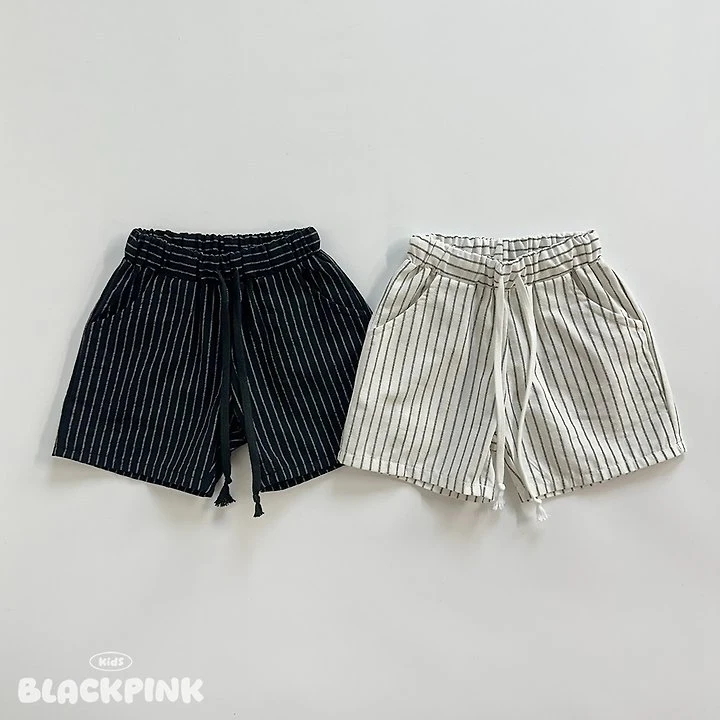 Black Pink - Korean Children Fashion - #minifashionista - Linen Stripe Shorts
