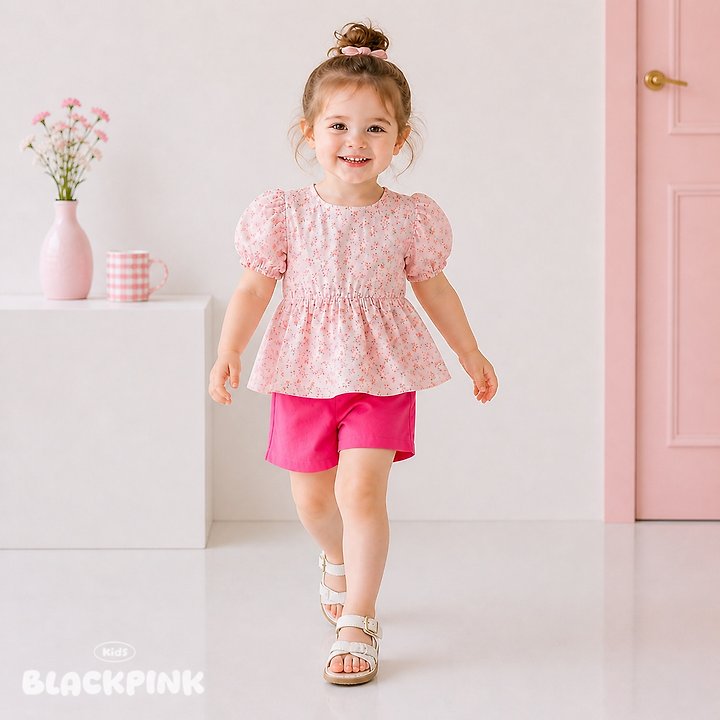 Black Pink - Korean Children Fashion - #minifashionista - Small Flower Puff Blouse - 11