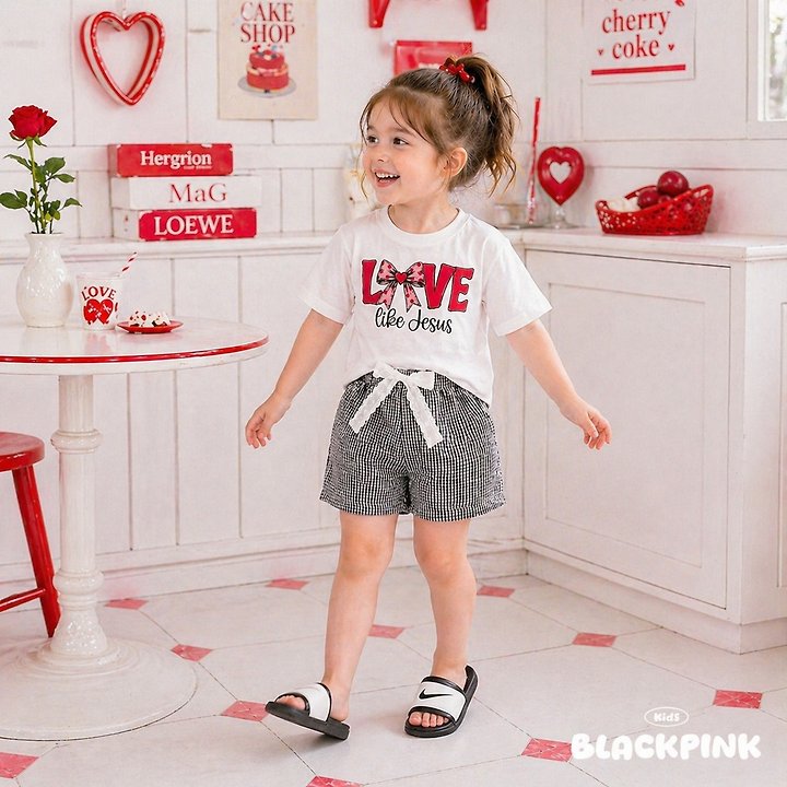Black Pink - Korean Children Fashion - #minifashionista - LOVE Short Sleeve Tee - 6