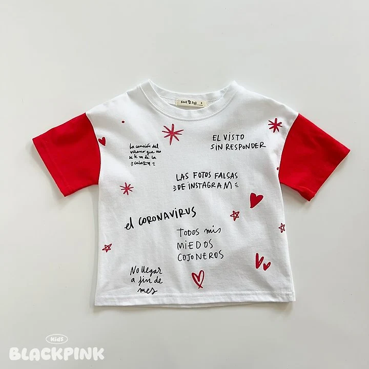 Black Pink - Korean Children Fashion - #magicofchildhood - Lettering Color Tee - 4