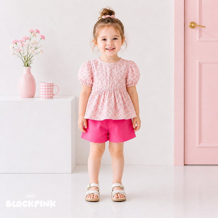 Black Pink - Korean Children Fashion - #prettylittlegirls - Small Flower Puff Blouse - 12