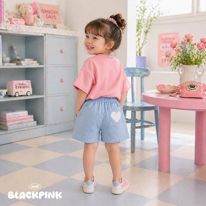 Black Pink - Korean Children Fashion - #prettylittlegirls - Heart Denim Shorts - 11