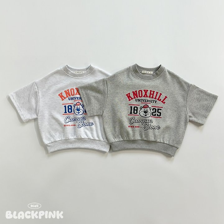 Black Pink - Korean Children Fashion - #prettylittlegirls - Bear Short Sleeve Sweatshirt - 3