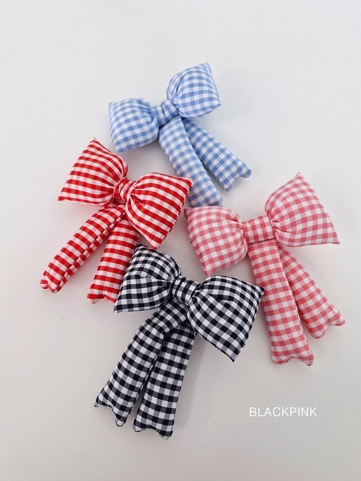 Black Pink - Korean Children Fashion - #stylishchildhood - Check Chubby Ribbon Pin - 3