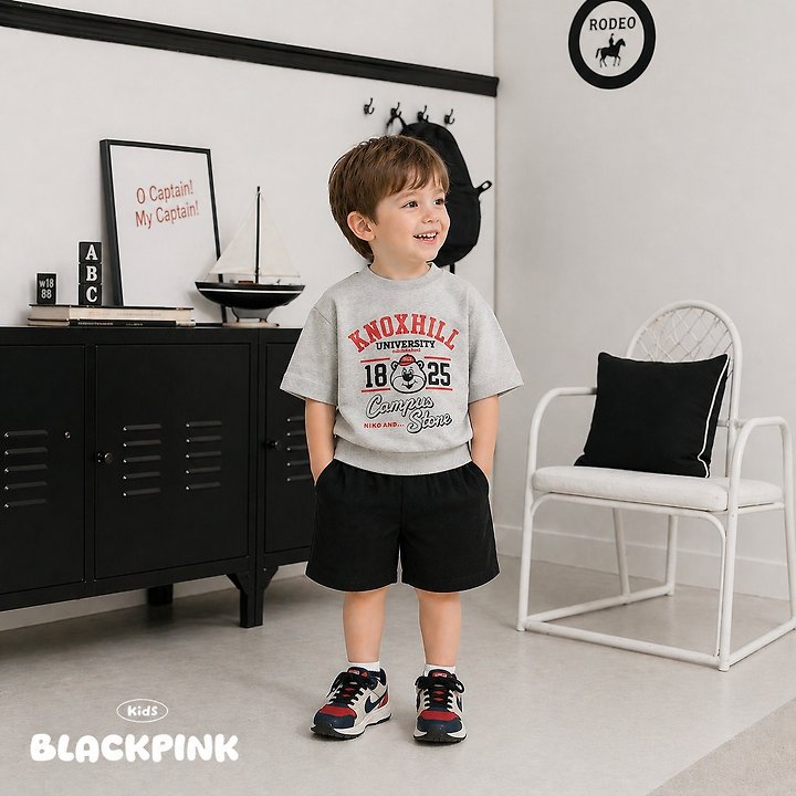 Black Pink - Korean Children Fashion - #prettylittlegirls - Bear Short Sleeve Sweatshirt - 4