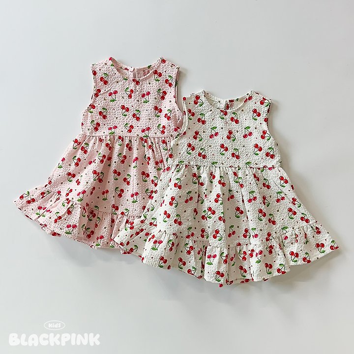 Black Pink - Korean Children Fashion - #toddlerclothing - Cherry Frill One-piece