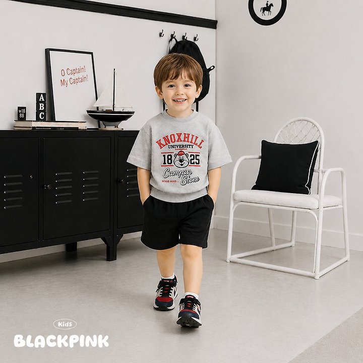 Black Pink - Korean Children Fashion - #toddlerclothing - Bear Short Sleeve Sweatshirt - 5