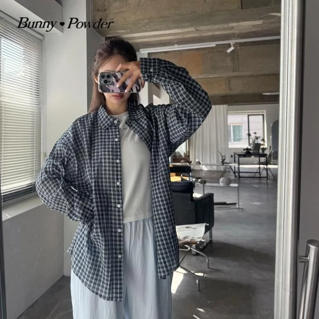 Bunny Powder - Korean Women Fashion - #momslook - Adult Milk Check Shirt - 7