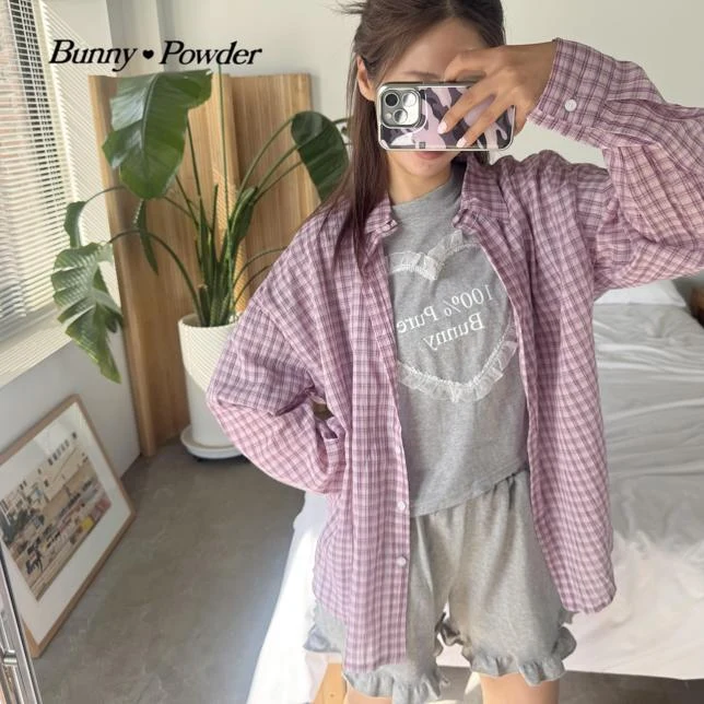Bunny Powder - Korean Women Fashion - #vintagekidsstyle - Adult Milk Check Shirt - 11