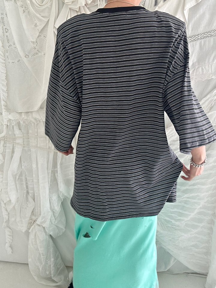 Chavi - Korean Women Fashion - #momslook - Faded Stripe Tee - 12