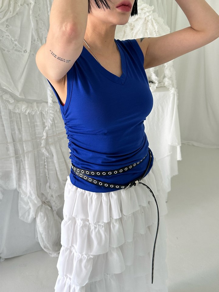 Chavi - Korean Women Fashion - #womensfashion - V-Shirring Sleeveless Tee - 10