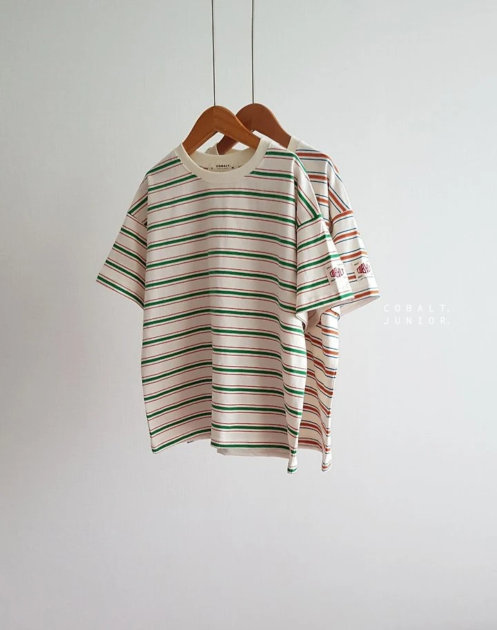 Cobalt - Korean Children Fashion - #kidsshorts - Label Stripe Tee - 6
