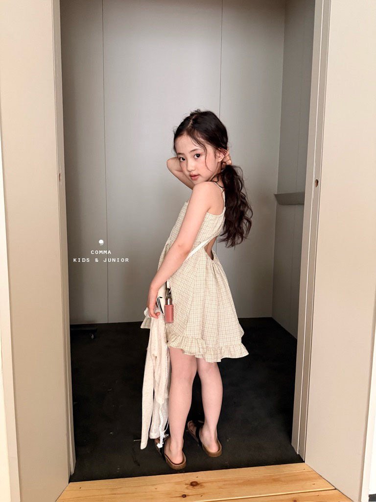 Comma - Korean Children Fashion - #kidzfashiontrend - Check Back Slit One-piece - 8