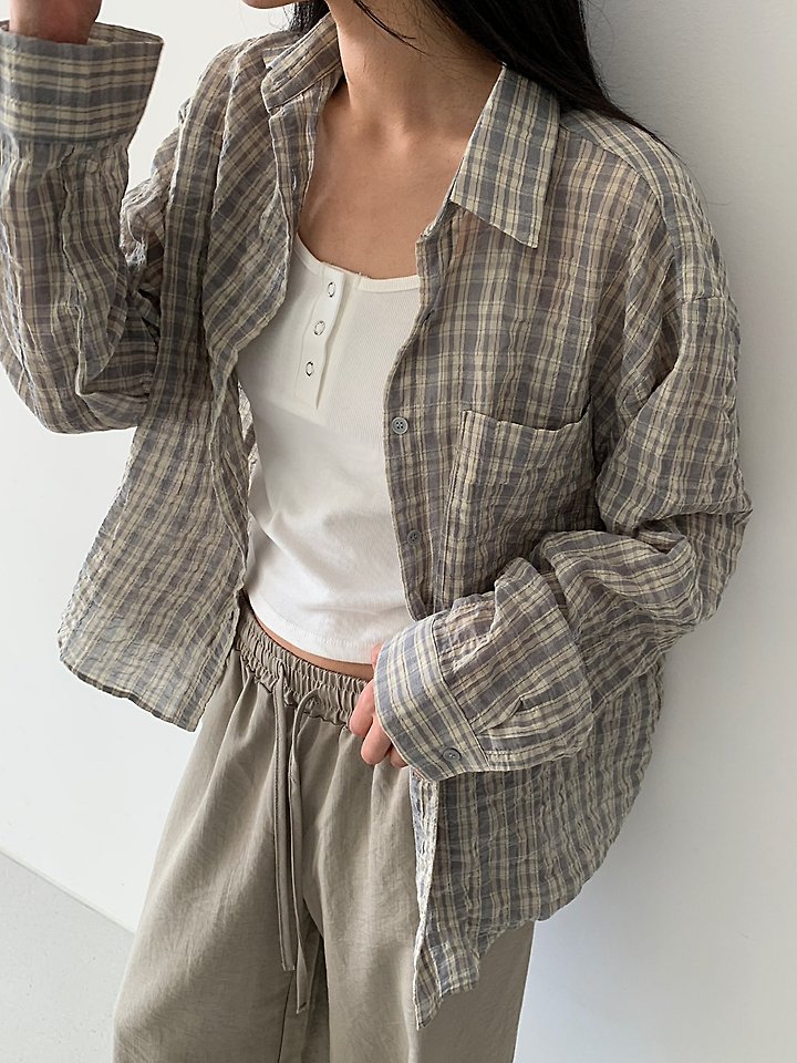 Cover - Korean Women Fashion - #momslook - Mono Check Shirt - 2