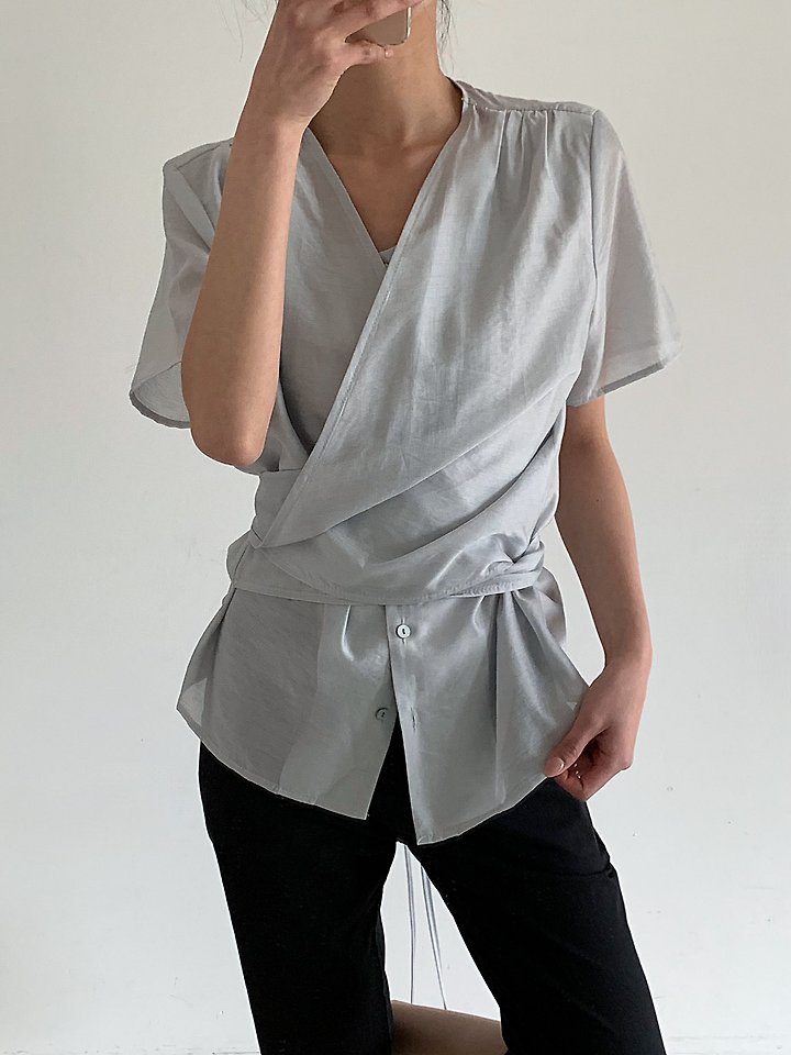 Cover - Korean Women Fashion - #momslook - Round Double Wrap Shirt - 2