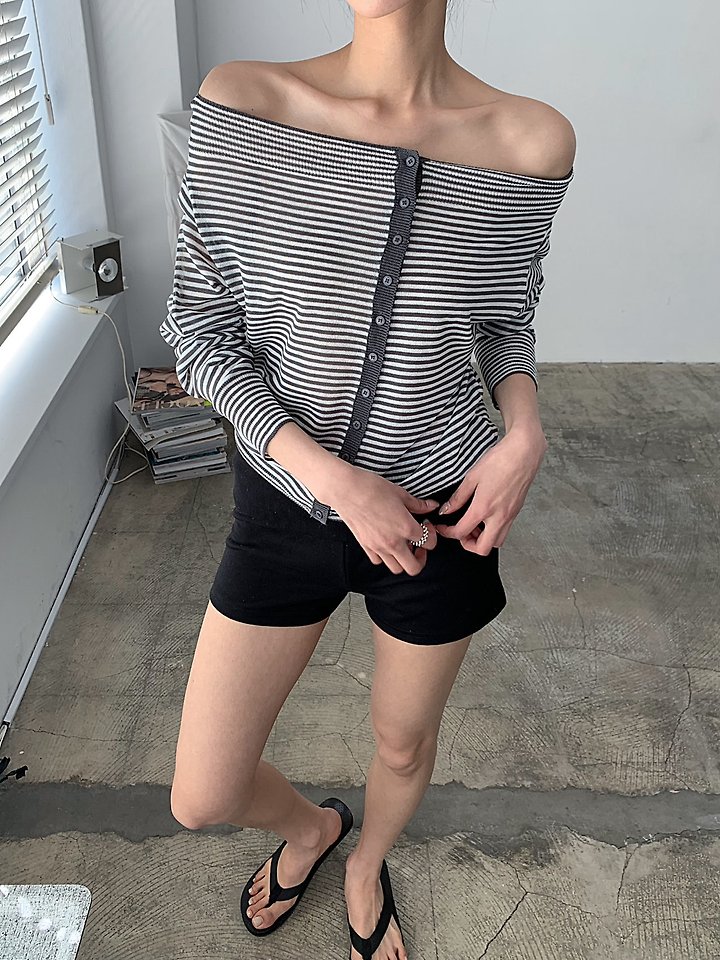 Cover - Korean Women Fashion - #momslook - Stripe Knit Off Cardigan - 5