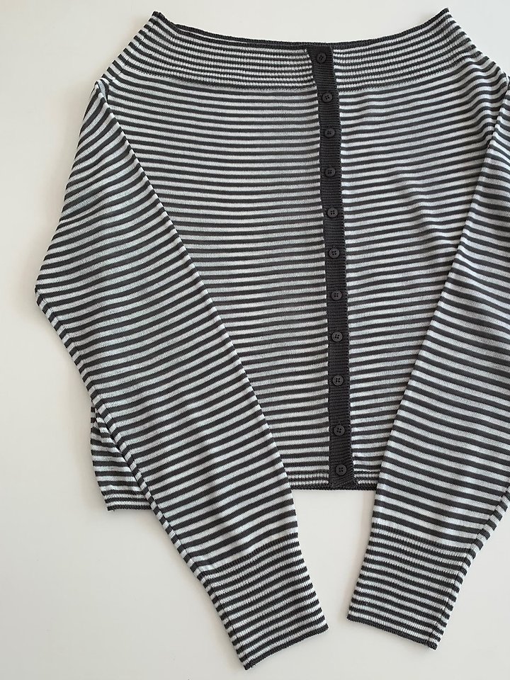 Cover - Korean Women Fashion - #momslook - Stripe Knit Off Cardigan - 7