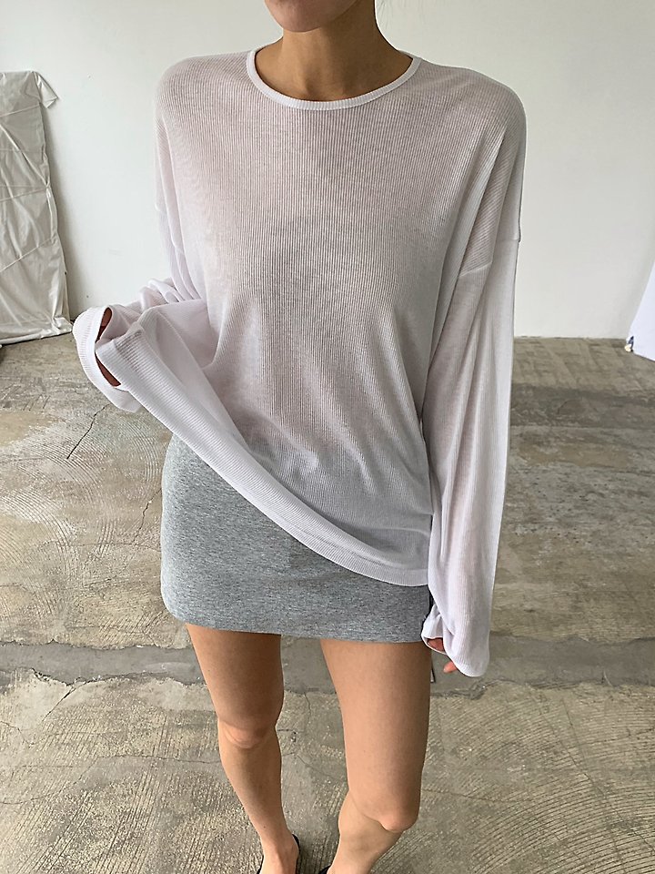 Cover - Korean Women Fashion - #momslook - Sheer Boxy Long Sleeve Tee - 10