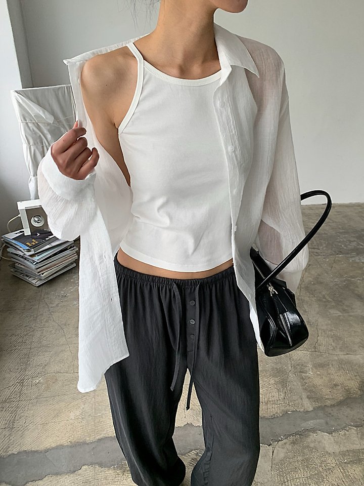 Cover - Korean Women Fashion - #momslook - Sheer Wrinkle Two-Way Shirt - 3