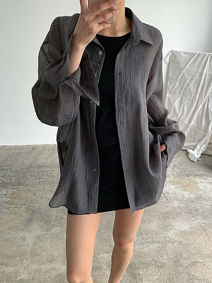 Cover - Korean Women Fashion - #momslook - Sheer Wrinkle Two-Way Shirt - 5