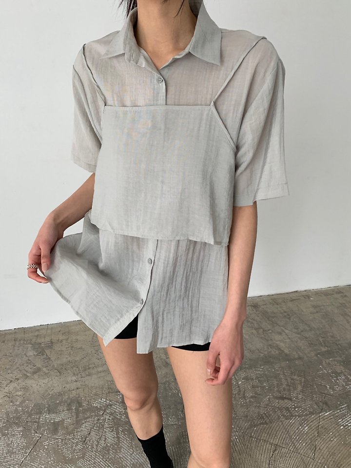 Cover - Korean Women Fashion - #momslook - Layered Short Sleeve Shirt - 3