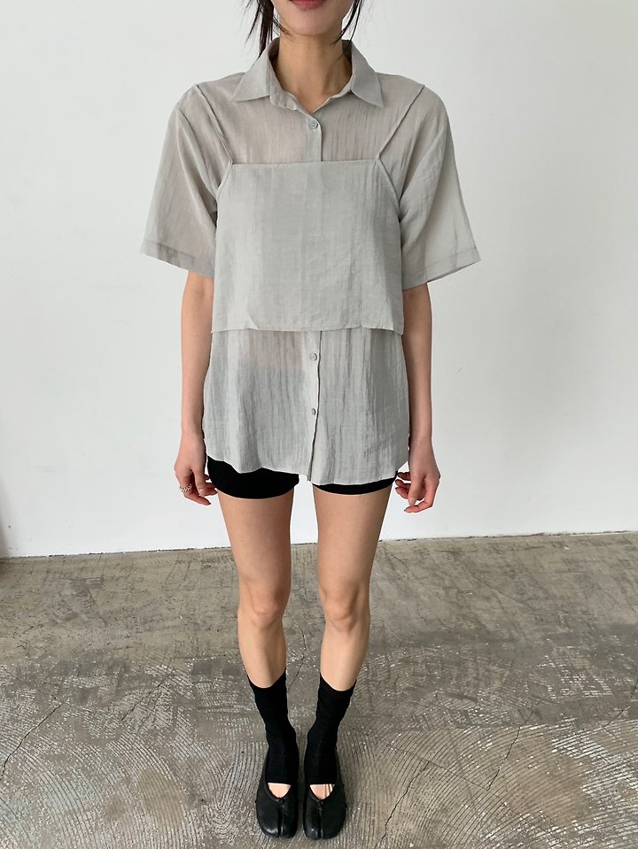 Cover - Korean Women Fashion - #momslook - Layered Short Sleeve Shirt - 4