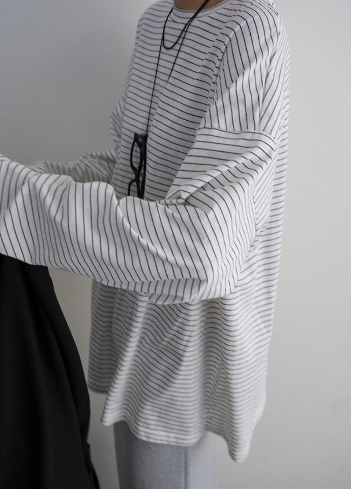 Cover - Korean Women Fashion - #momslook - Striped Loose Tee - 10