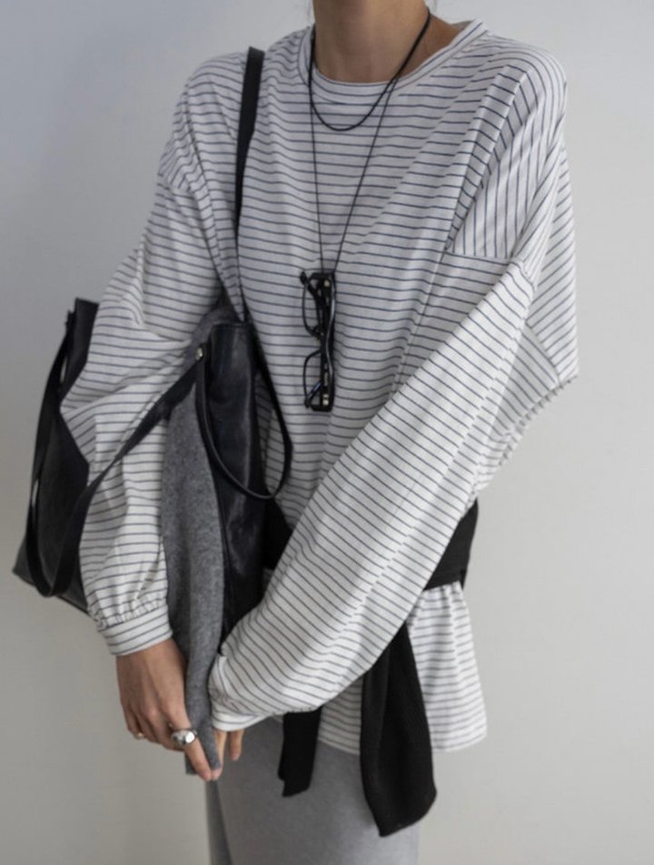 Cover - Korean Women Fashion - #momslook - Striped Loose Tee - 6