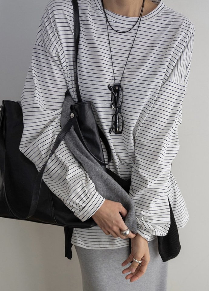 Cover - Korean Women Fashion - #momslook - Striped Loose Tee - 8