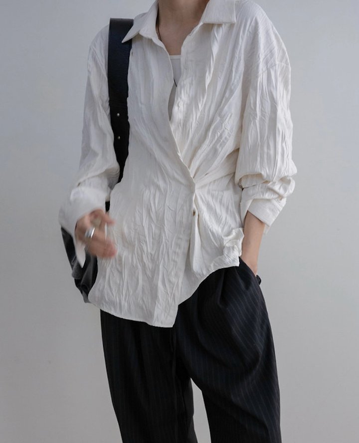 Cover - Korean Women Fashion - #momslook - Wrinkle Two-Way Shirt - 5
