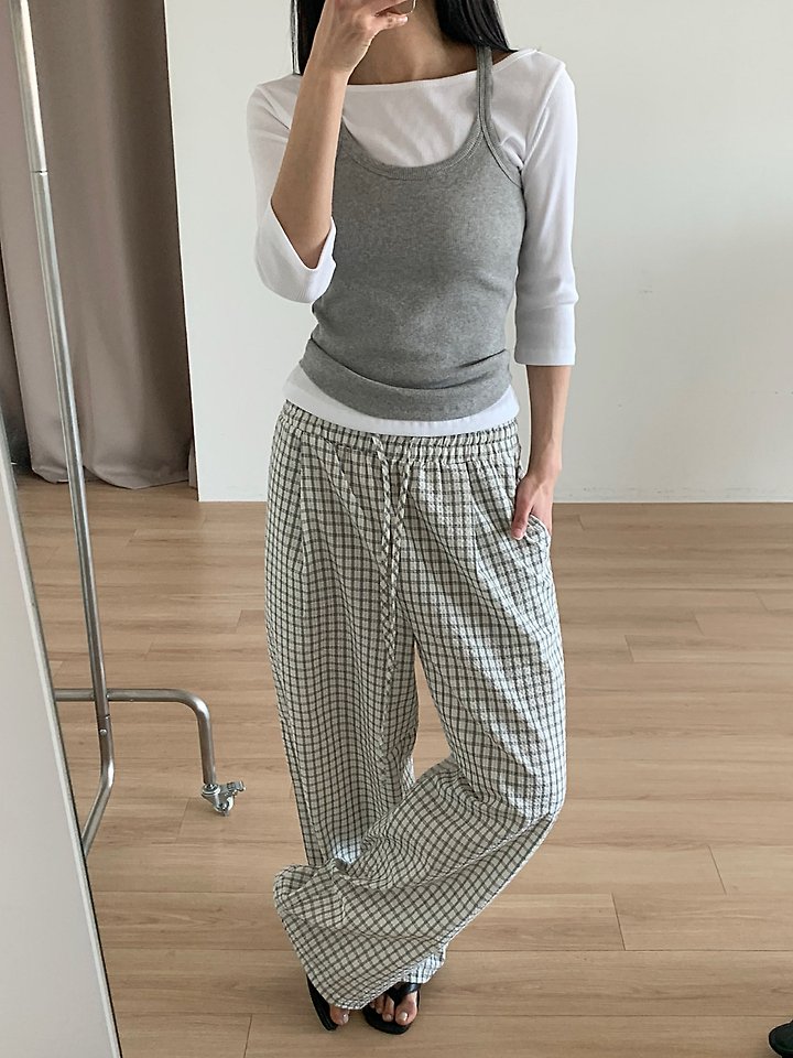 Cover - Korean Women Fashion - #momslook - Encho Check Banding Pants - 11