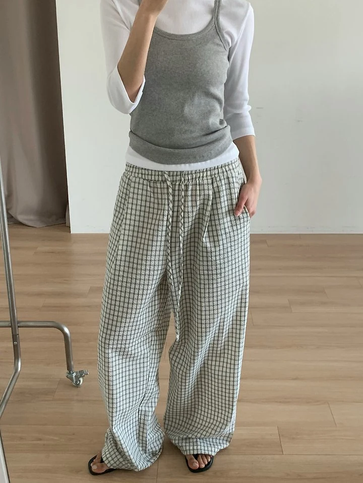 Cover - Korean Women Fashion - #momslook - Encho Check Banding Pants - 9