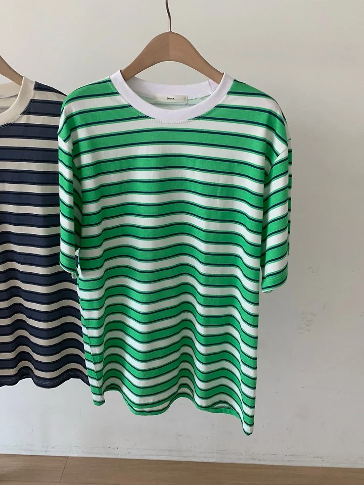 Cover - Korean Women Fashion - #momslook - Pigment Striped Short Sleeve Tee - 10