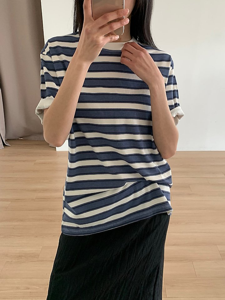 Cover - Korean Women Fashion - #momslook - Pigment Striped Short Sleeve Tee - 2