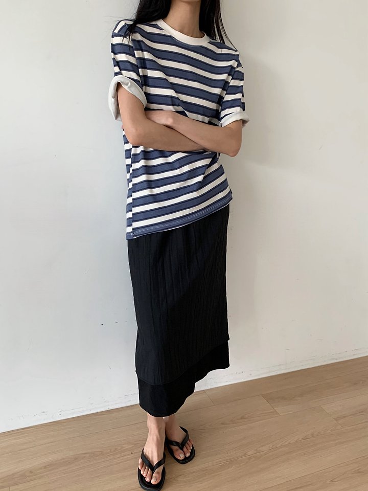 Cover - Korean Women Fashion - #womensfashion - Pigment Striped Short Sleeve Tee - 4